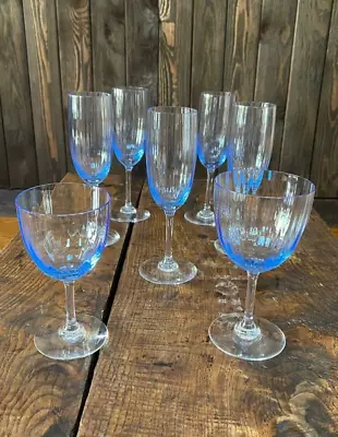 Buy Rare Find! Set Of 7 Baccarat France Stem Flor Blu Glasses • 1,802.58£