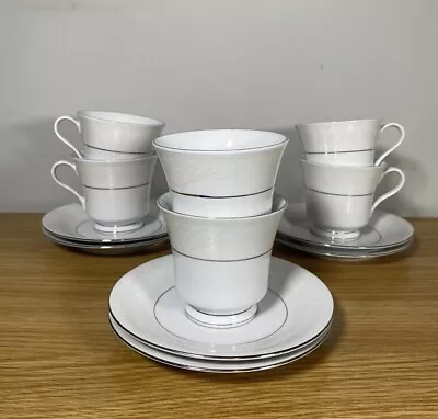 Buy 6 White Bone China Teacups And Saucers With Silver Detail • 9.99£