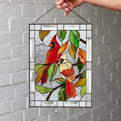 Buy Stained Glass Birds Panel Window Hanger For Garden Outdoor (1) *Z • 8.62£