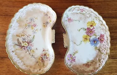Buy Two Antique Doulton Burslem Floral Gilded Kidney Plates Pin Dishes Designed 1895 • 25£