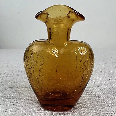 Buy Vintage Rainbow Handblown Amber Crackle Glass Vase Heart Shape Scallop Neck 5  • 36.86£