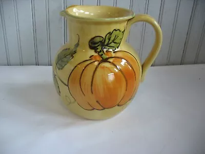 Buy 7 1/2  Williams Sonoma Pottery Handpainted Italy Pitcher W Pumpkin Fall Kitchen • 19.09£