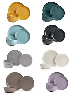 Buy 12 Piece Dining Set Coloured Crockery Dinner Plates, Side Plates, Cereal Bowls • 49.99£