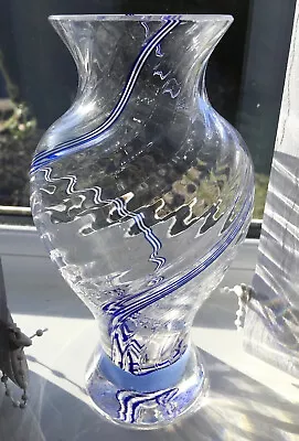 Buy Caithness Art Glass Vase, Rich Blue & White Swirls. Flamenco Design.Height 20cm. • 12.49£