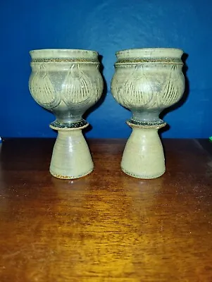 Buy Studio Pottery Mid Century Vintage Stoneware Wine Goblets Dining • 5£