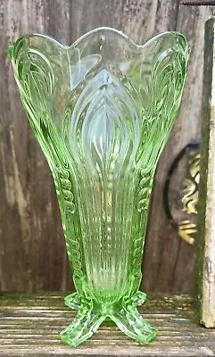 Buy Art Deco Green Glass Vase Possibly Sowerby Or Bagley Very Good Condition Pressed • 9.99£
