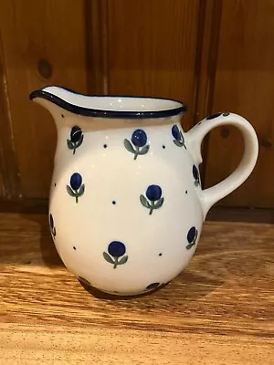 Buy Hand Made Polish Pottery Jug 0.5L, Blue Flower Design • 10£