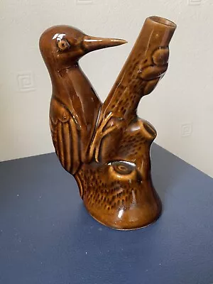Buy Vintage Ceramic Bird Bud Vase Sculptural Branch 1970s Brown MCM • 25£