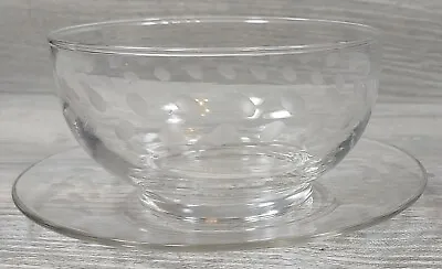 Buy Vintage Clear Etched Art Glass Round Large Mayonnaise Bowl With Underplate • 15.53£