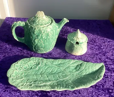 Buy Art Deco Kensington Ware ‘Primula’ Teapot, Preserve Pot & Plate • 8.50£