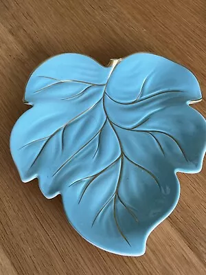 Buy Vintage Turquoise With Gold Carlton Ware Leaf Dish Plate - 26cm  1950s • 0.99£