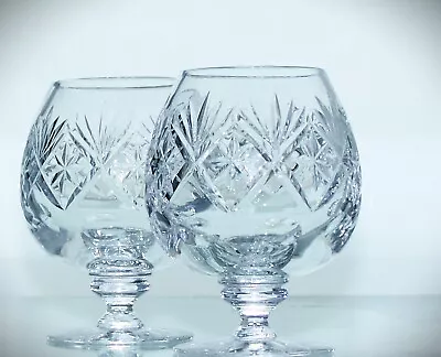 Buy Pair Of Heavy Lead Crystal Cut Glass Brandy  Whisky Snifters - 11cm • 8£