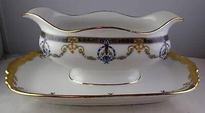 Buy Pouyat Limoges Antique Porcelain Gravy Boat W/Underplat Swags Flambeau Gold Trim • 65.36£