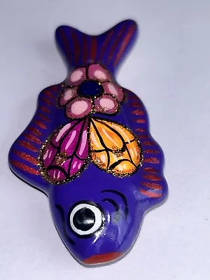 Buy 3” Fish Figurine  Mexican Talavera  Pottery Hand Painted With Magnet. • 9.54£