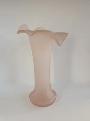 Buy Vintage 1930s Pale Pink Frosted Glass Ruffle Top Jack In The Pulpit Vase • 12£