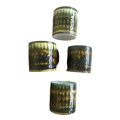 Buy 4 Vtg Bwthyn Welsh Art Pottery Barmouth Wales  Green Drip Glaze Demitasse Cups • 38.31£