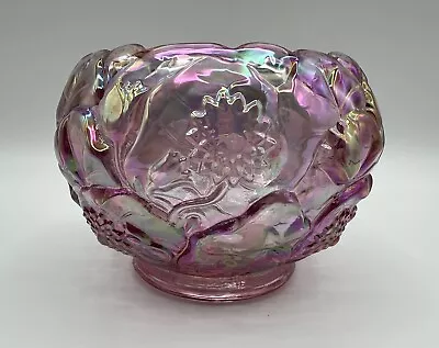Buy Fenton Pink Iridescent Carnival Glass Water Lily Art Glass 4.5” Rose Bowl Vase • 43.33£