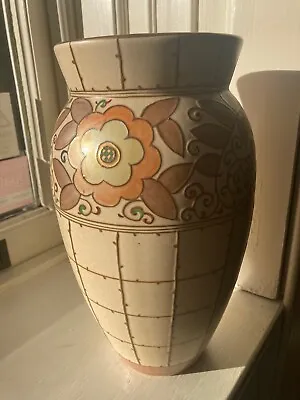 Buy Huge Charlotte Rhead Vase In Vibrant Trellis Pattern • 99£