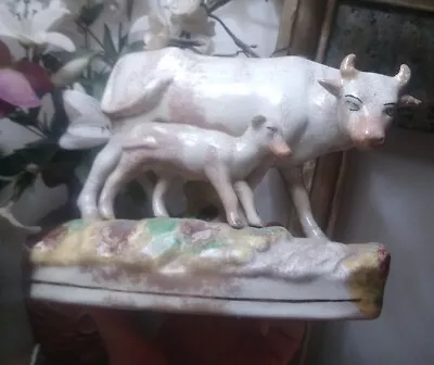 Buy ANTIQUE STAFFORDSHIRE COW AND CALF GROUP A/F 18 Cm Tall • 39£