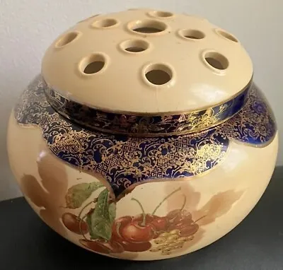 Buy Rubian Art Pottery Ceramic Rose Bowl And Cover Depicting Fruit Gold Leaf 6x5 “ • 12.95£