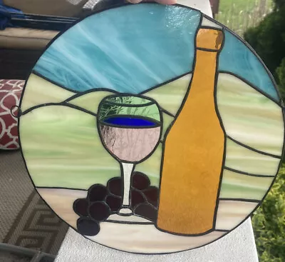 Buy Stained Glass Window Hangings Decorative Panel  10” Round Wine Glass Restaurant • 75.76£