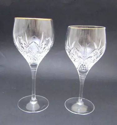 Buy 2 Royal Doulton Crystal STRATFORD Wine Glasses Gold Trim Goblet Signed • 27.99£