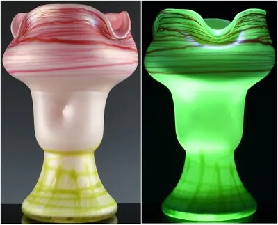 Buy Amazing Large Antique Pallme Konig Bohemian Threaded Urnanium Art Glass Vase N/r • 67.81£