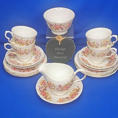 Buy Colclough Royal Albert WAYSIDE * 17 Piece TEA SET For 4 * Honeysuckle Flowers GC • 19.95£