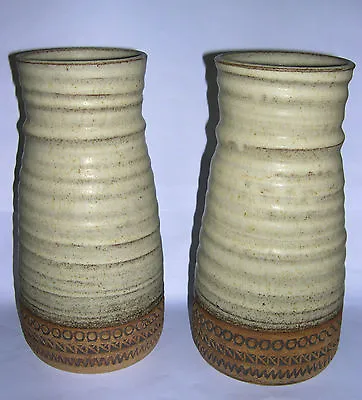 Buy Vintage Broadstairs Studio Pottery - Pair Stoneware Vases 26cm Tall - Imp Mark • 75£