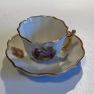 Buy Vintage Porcelain Limoges Castel France - Miniature Tea Cup & Saucer • 8£