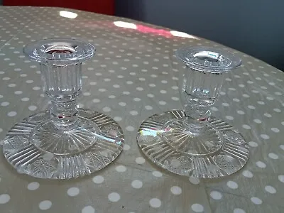 Buy Vintage Pressed & Cut Clear Glass Ca Ndle Holders • 18£