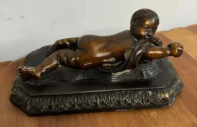 Buy Italian Bronze Laying Cherub On Pillow - Signed DELLA ROBBIA • 75£