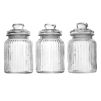 Buy Set Of 3 Traditional Sweet Jar Storage - Vintage Airtight Glass Jars 990m • 16.63£
