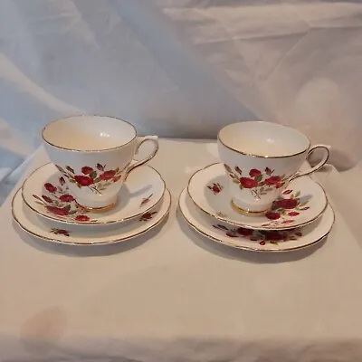 Buy Vintage Delphine Bone China Trio Tea Cup, Saucer & Side Plate,Red Rose🌹 Pattern • 7.99£