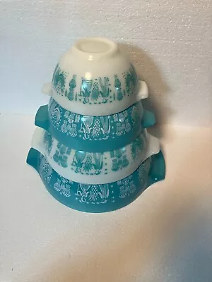 Buy 4 VTG Pyrex Set Turquoise Amish Butterprint Cinderella Bowls    Near Mint  • 237.18£