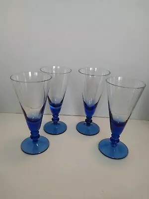 Buy Vintage Set Of 4 Cobalt Blue Base Champagne Flutes Water Goblets 7 H • 19.20£