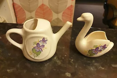 Buy Pair Of Brixham Pottery Dawlish/devon China Swan & Watering Can Floral Detail • 4.99£