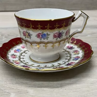 Buy Vintage Aynsley England Bone China Tea Cup Saucer Teal Red & Gold 2466 • 42.60£