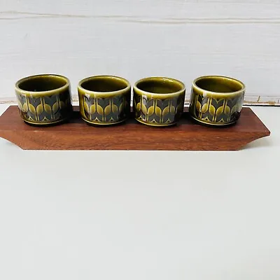Buy Vintage Hornsea Pottery Green Heirloom Egg Cups X 4 On Wooden Stand. 1972 1970s • 28£