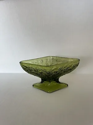 Buy Vintage Indiana Glass Green Floral Pedestal Diamond Bowl Shape • 12.48£