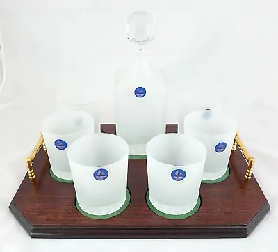 Buy Set Of 6 Frosted 24% Lead Crystal Whiskey Glasses + Decanter On Oblong Tray • 49.99£