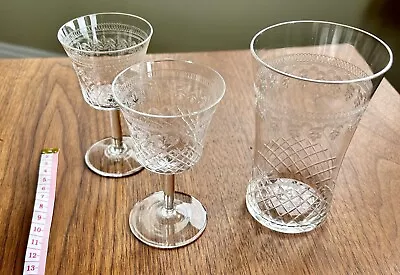 Buy Antique Cut Glass Set (x3) Sherry / Whisky Glass Tumbler Set • 44.99£