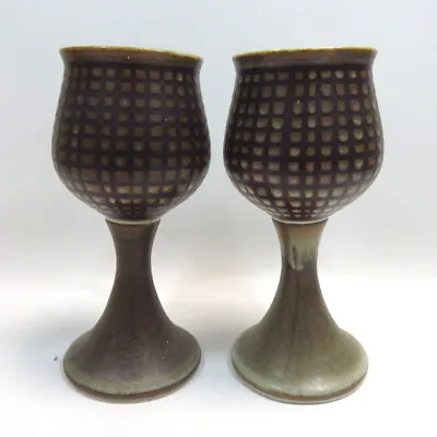 Buy 2x Iden Pottery Rye Sussex Goblets 18cm Tall Brown Stoneware Decorative Pair • 20£