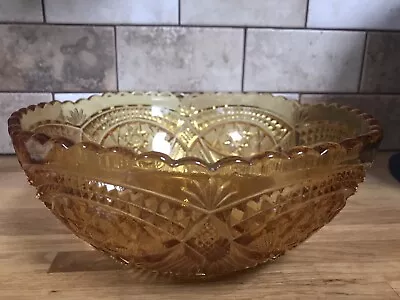 Buy Vintage Amber Cut Glass Fruit Bowl Fait En Belgique  • 15£