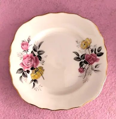 Buy ROYAL VALE Bone China Side Plate. Tea. Pink & Yellow Rose Pattern Black Leaf 008 • 7.99£