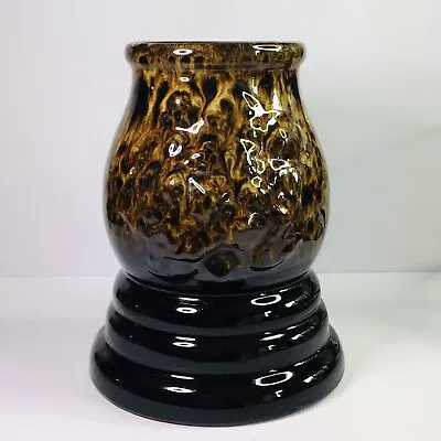 Buy Stunning Mid Century Ceramic Brown Honeycomb Glaze Large Footed Ceramic Vase VGC • 12.99£
