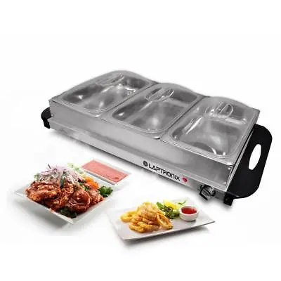 Buy GRADE B - Food Warmer Buffet Server Hot Plate 3 Tray Adjustable Temperature 200W • 29.99£