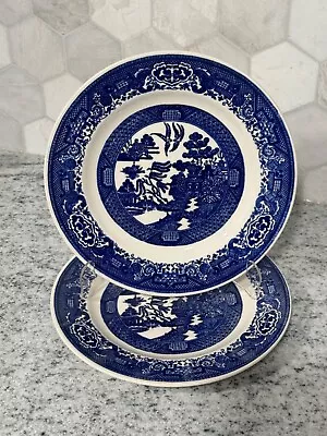 Buy Pair Of 2 Blue Willow 9  Plates Vintage Cobalt Blue Dinnerware Asian Home Decor • 10.66£