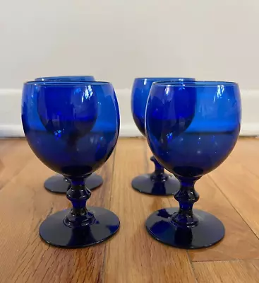 Buy Vintage Set/4 Nybro Glassworks Crystal Cobalt Blue Claret Wine Glasses Sweden • 56.92£