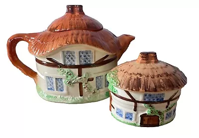 Buy Devon Cobb Burlington Ware Thatched Cottage Tea Pot Sugar Bowl Bundle Damaged • 8.25£